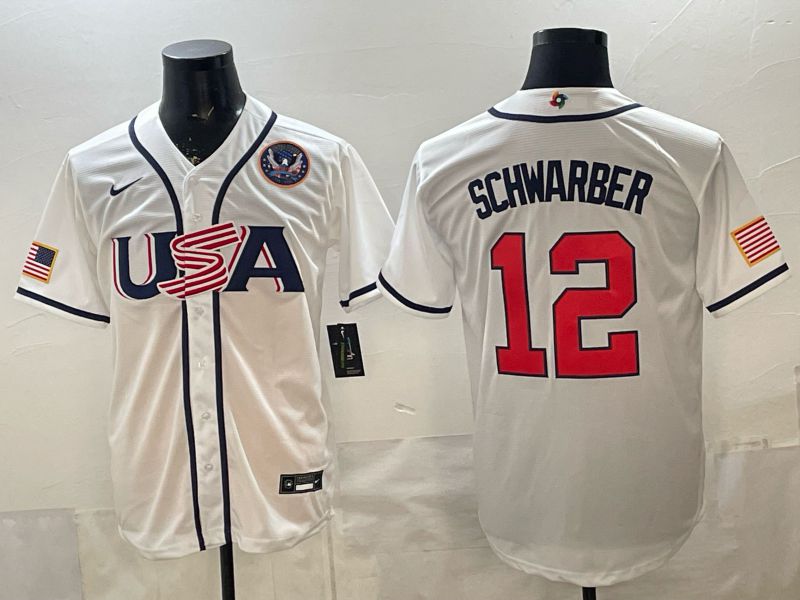 Men 2026 World Cub USA #12 Schwarber White Game Nike MLB Jersey style 006->more jerseys->MLB Jersey